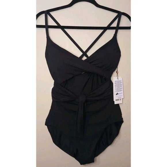 Calia Women's Swimsuit Sz 4 Black Tie Front Crisscross StrapFixed Cups $75 - Picture 2 of 13